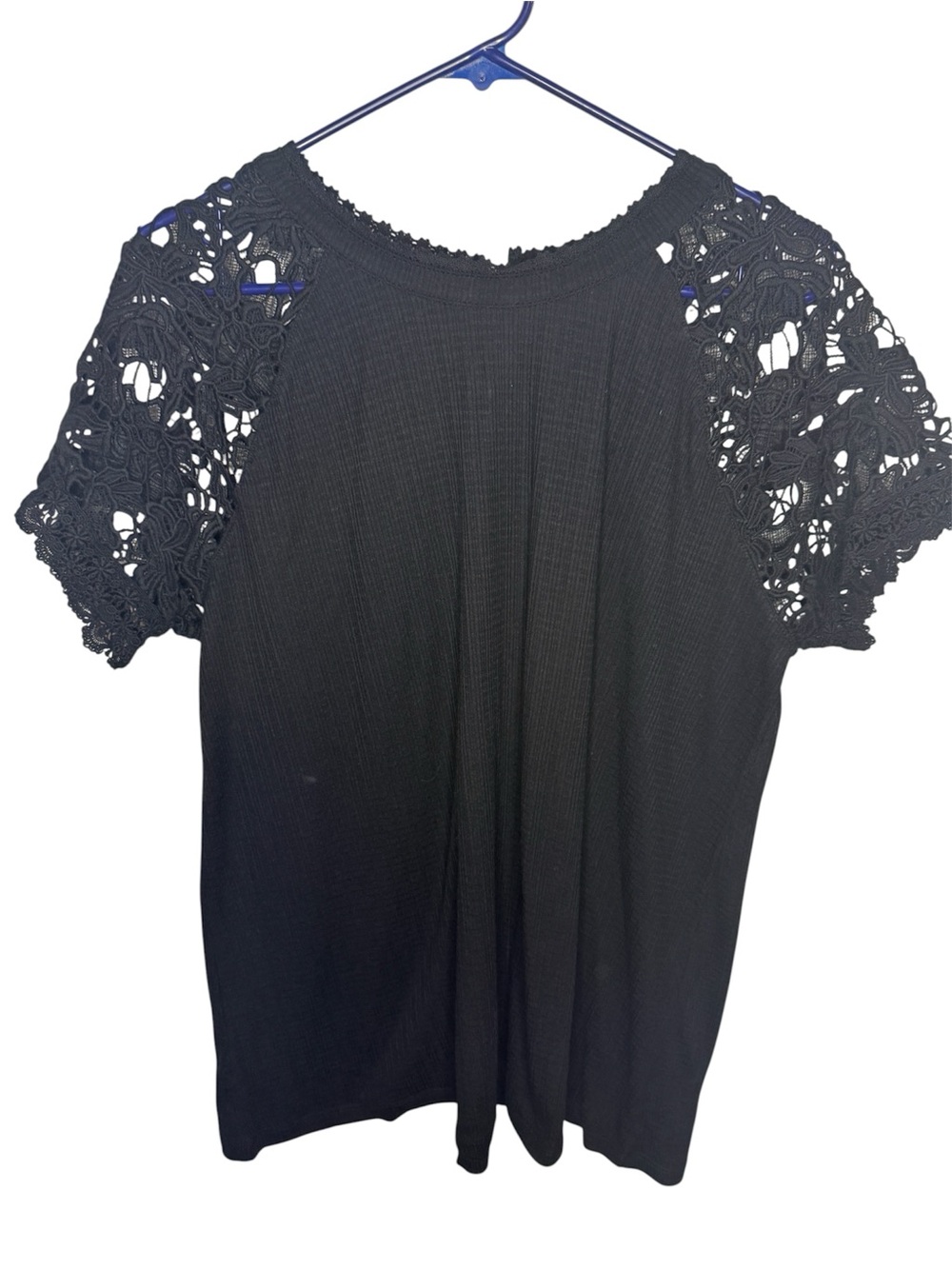 Torrid Black Textured Jersey Crochet Raglan Short Sleeve Top Size 0 / 12